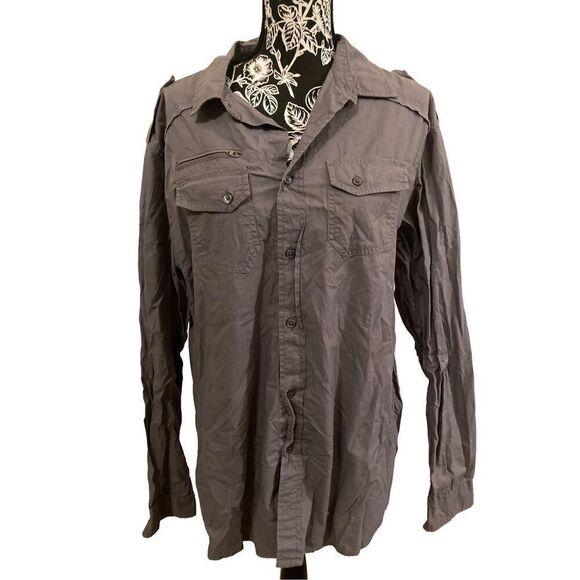 Buckle Black Long Sleeve Button Up Formal Casual - Picture 1 of 6